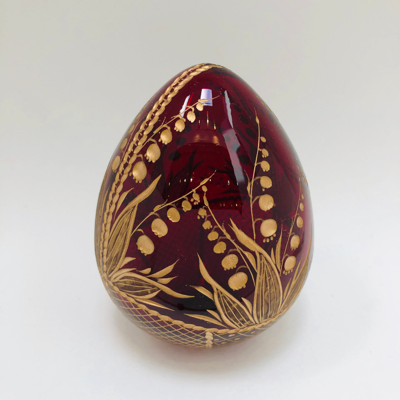 Russian, Faberge Style, Egg, Red, Cranberry, Glass, Engraved, Gold, Egg
