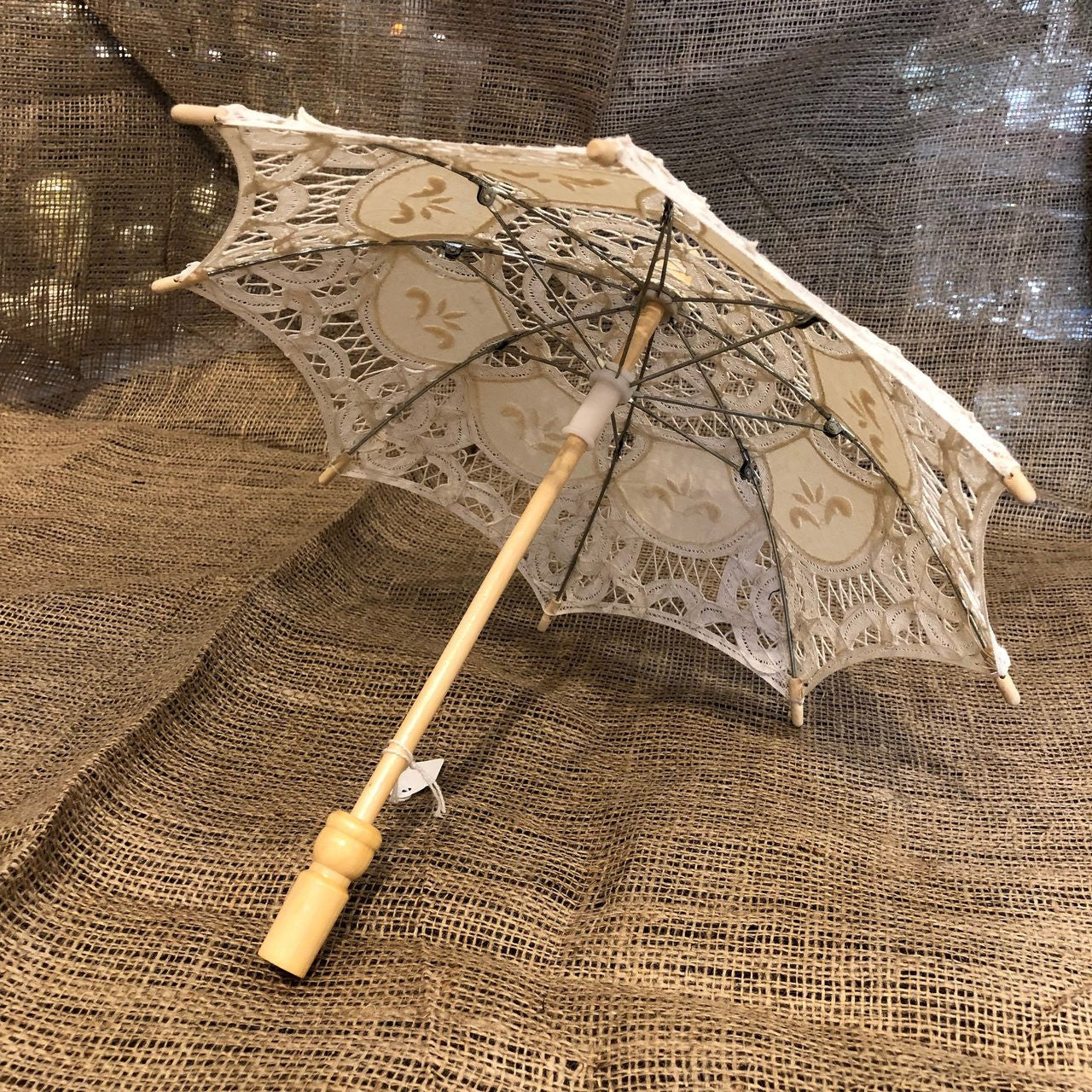 Old-Fashioned Beige-Ecru Lace Parasol Umbrella small 12"