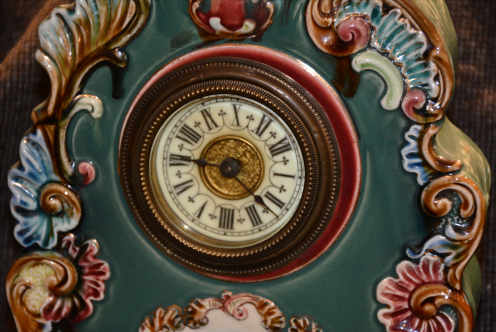 Antique French Ceramic Clock, Porcelain, Hand Painted, HK33821