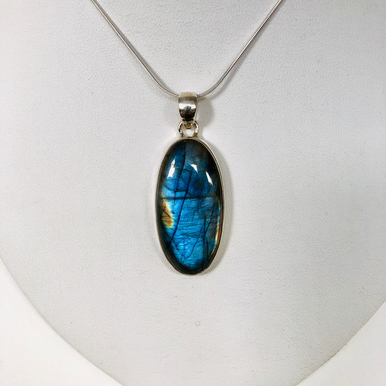 Pendant, Labradorite, Oval, Long, Cabochon, Sterling Silver, Silver, Large