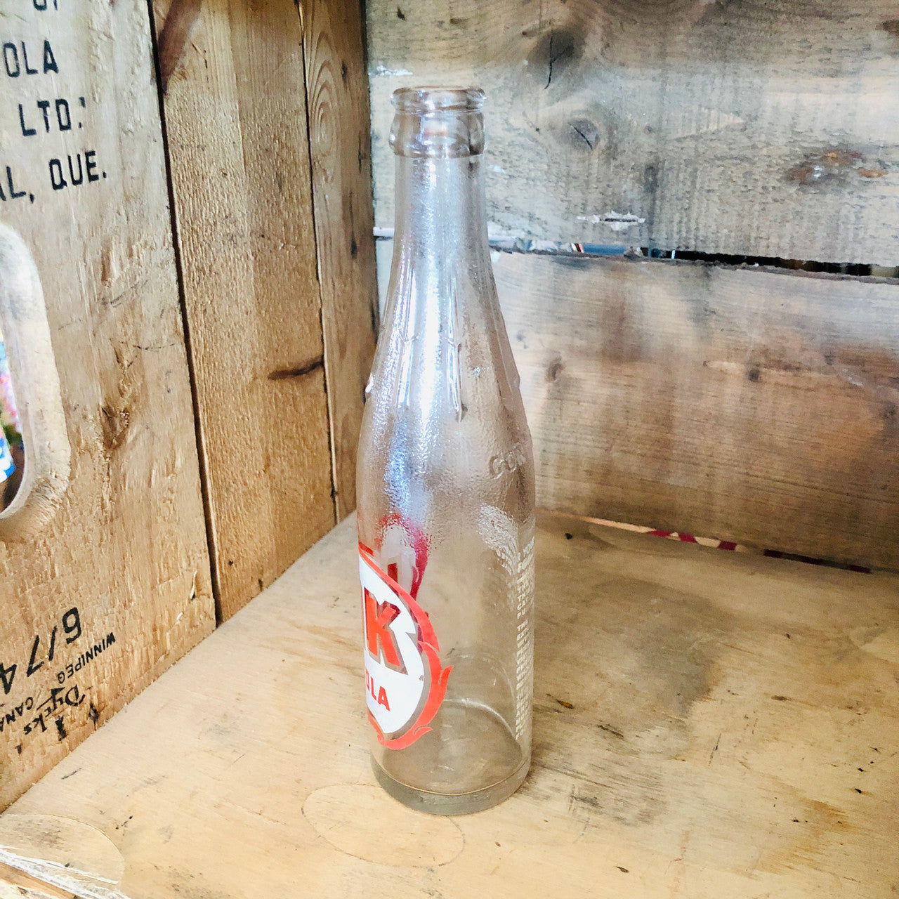 Kik Cola, Clear, Textured, Glass, Bottle, Vintage, ~1950s, Dominion Glass, Canadian