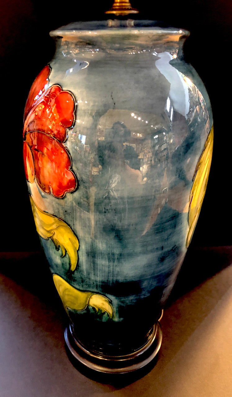 Moorcroft, Hibiscus, Lamp, Electric, Art Pottery, Ceramic, Table Lamp, Vintage, Floral, Made in England