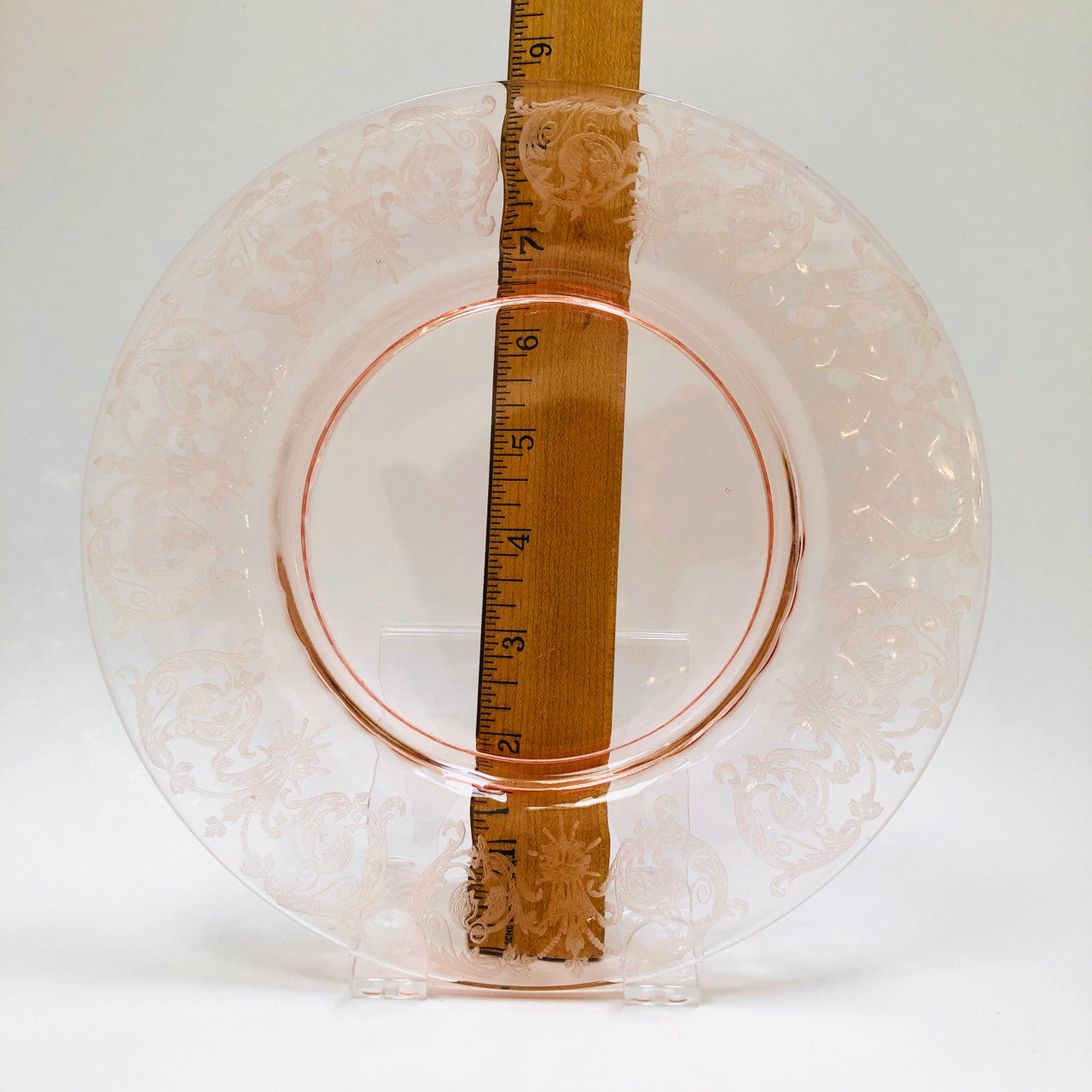 Cambridge, Vintage, Pink, Glass, Plate, Etched, Unknown Pattern Number