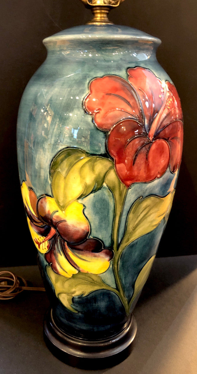 Moorcroft, Hibiscus, Lamp, Electric, Art Pottery, Ceramic, Table Lamp, Vintage, Floral, Made in England