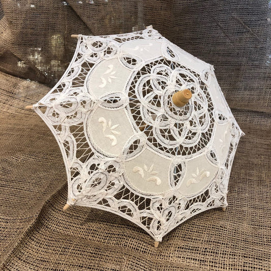 Old-Fashioned Beige-Ecru Lace Parasol Umbrella small 12"
