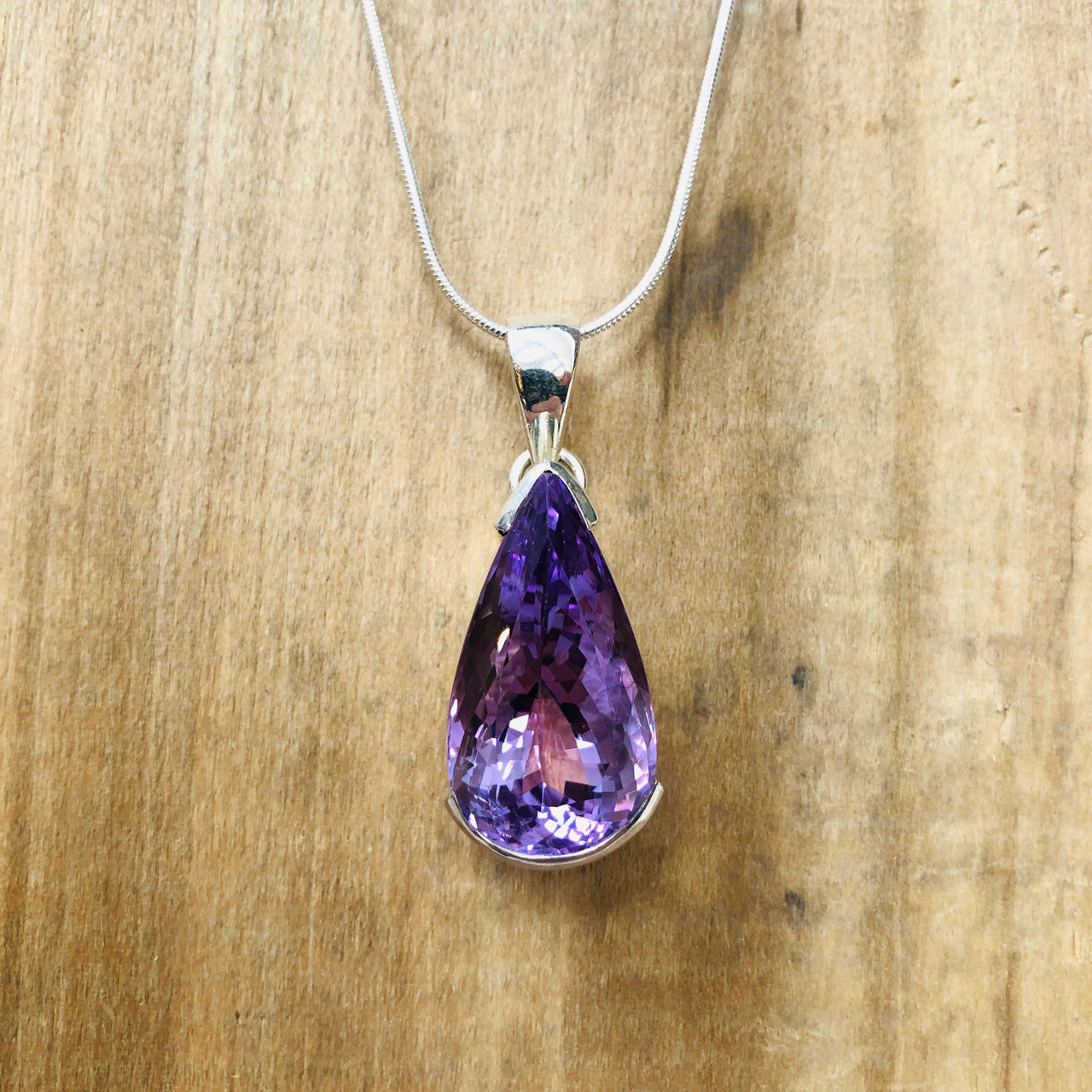 Sterling Silver, Faceted, Amethyst, Crystal, Semi-Precious, Pendant, Teardrop