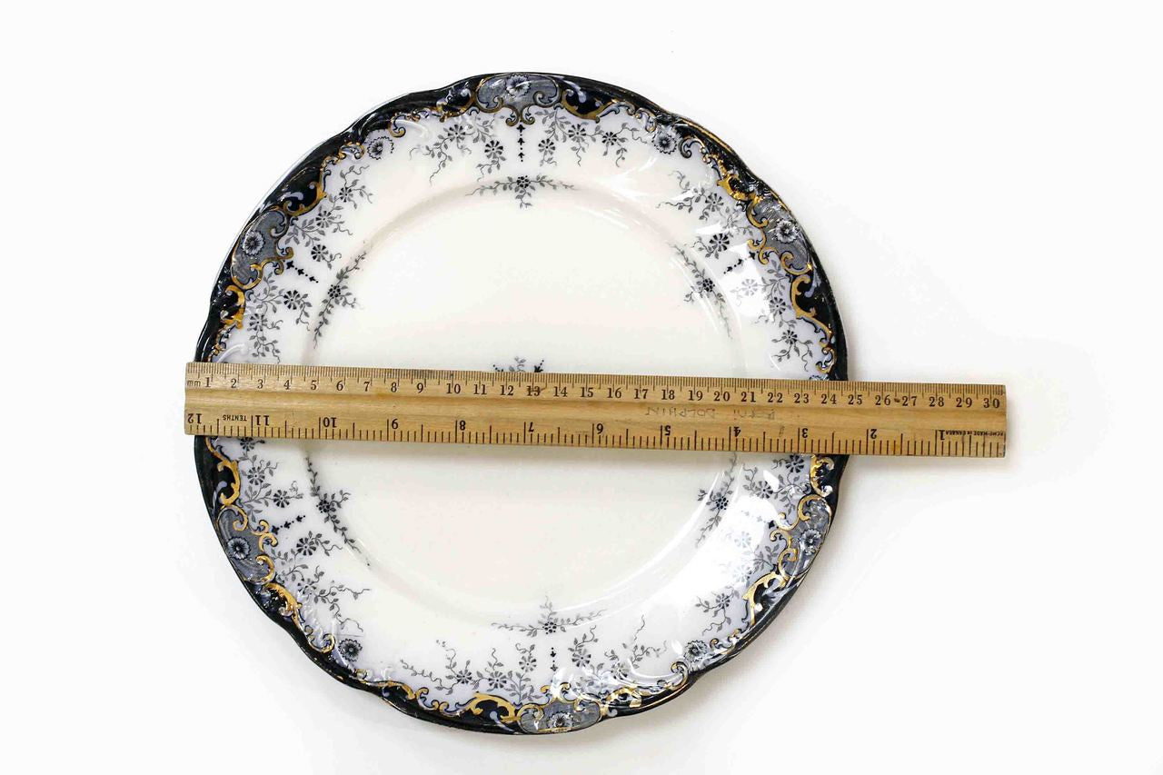 Ridgways, Turenne, dark blue, gold, edge, embellishment, floral, fine, plates, set of 4