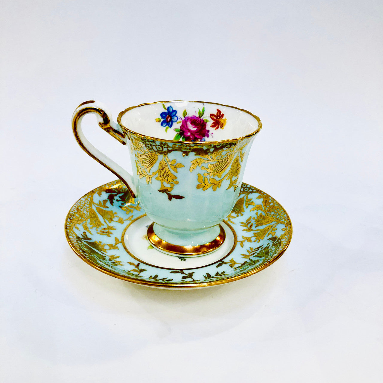 Paragon, Light Blue, Gold, Demitasse, Cup, Saucer, Cup and Saucer, Vintage, Fine Bone China, England, Double Warrant,