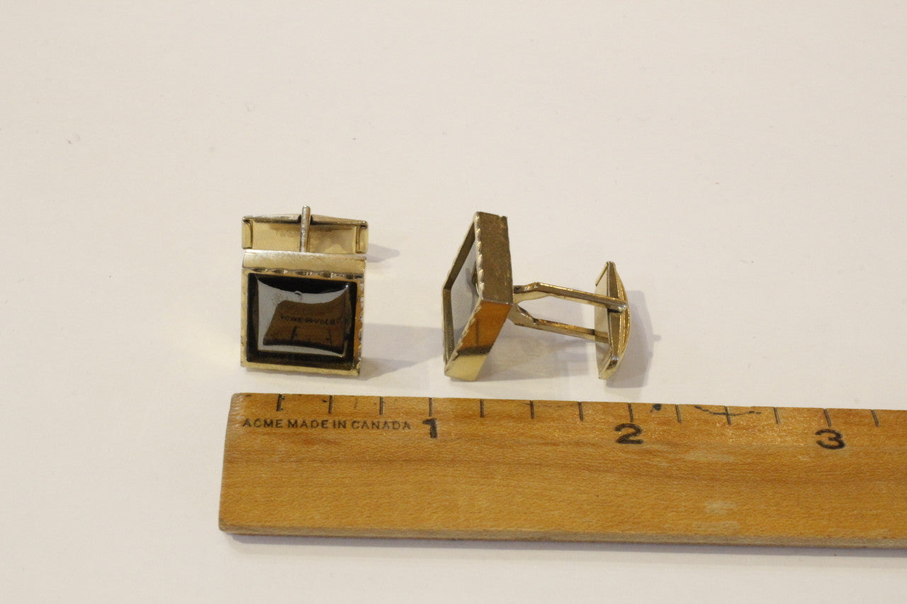Vintage cufflinks - gold tone, hematite centre