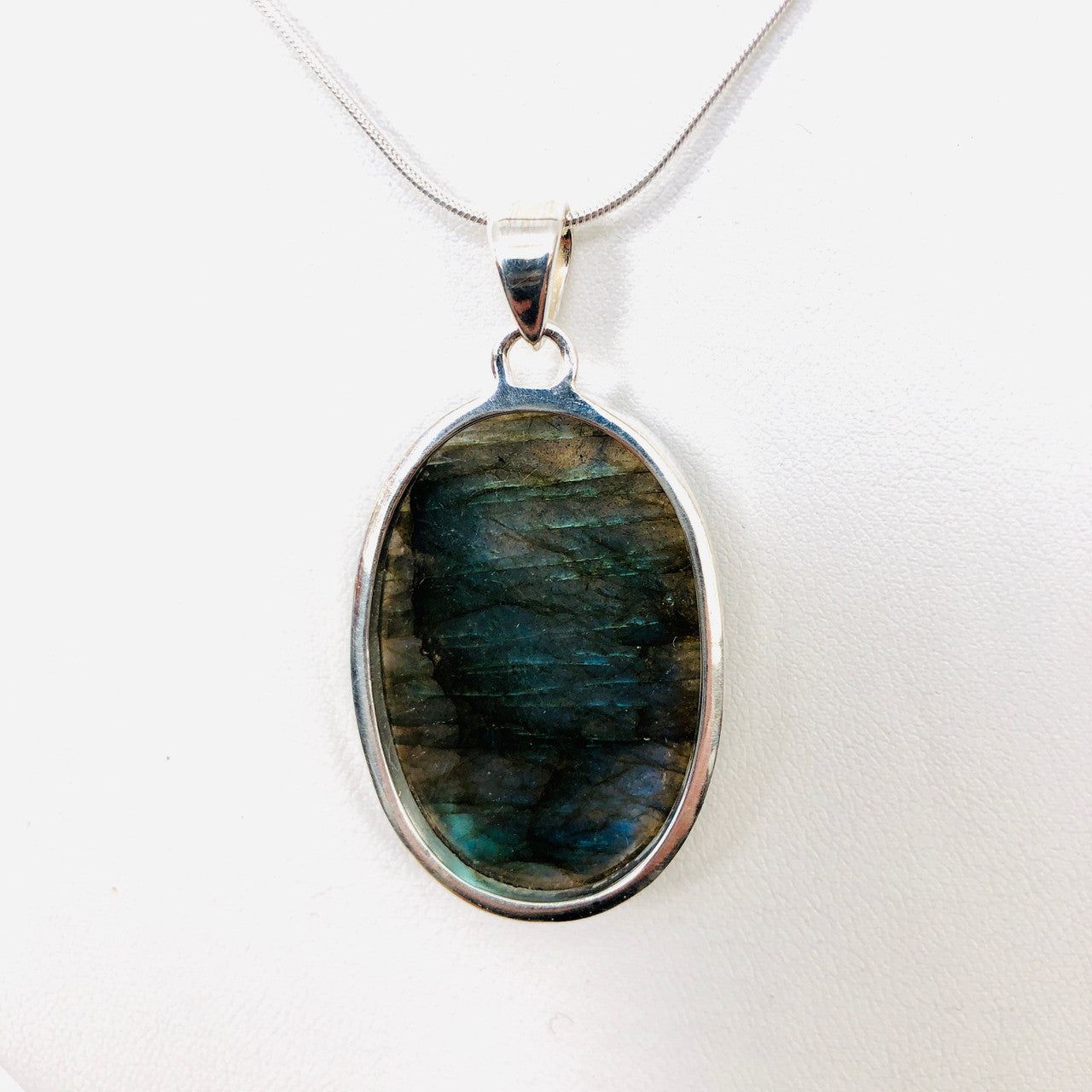 Pendant, Labradorite, Oval, Cabochon, Sterling Silver, Silver, Large