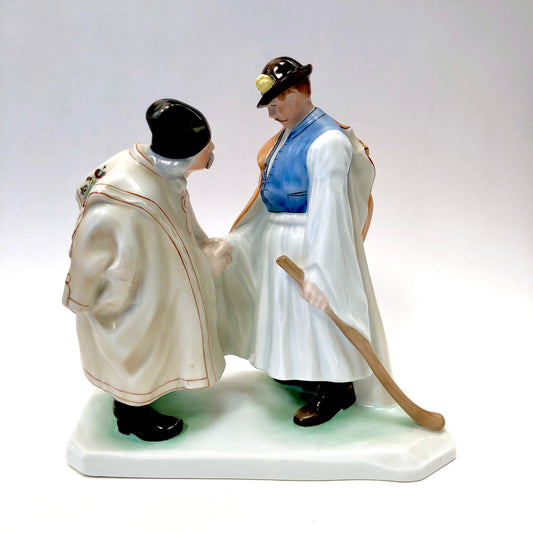 Herend, 5506, Figurine, Two Men, Gentlemen, Farewell, Handshake, Father and Son, Hungary, Porcelain, Vintage, Mid-Century,