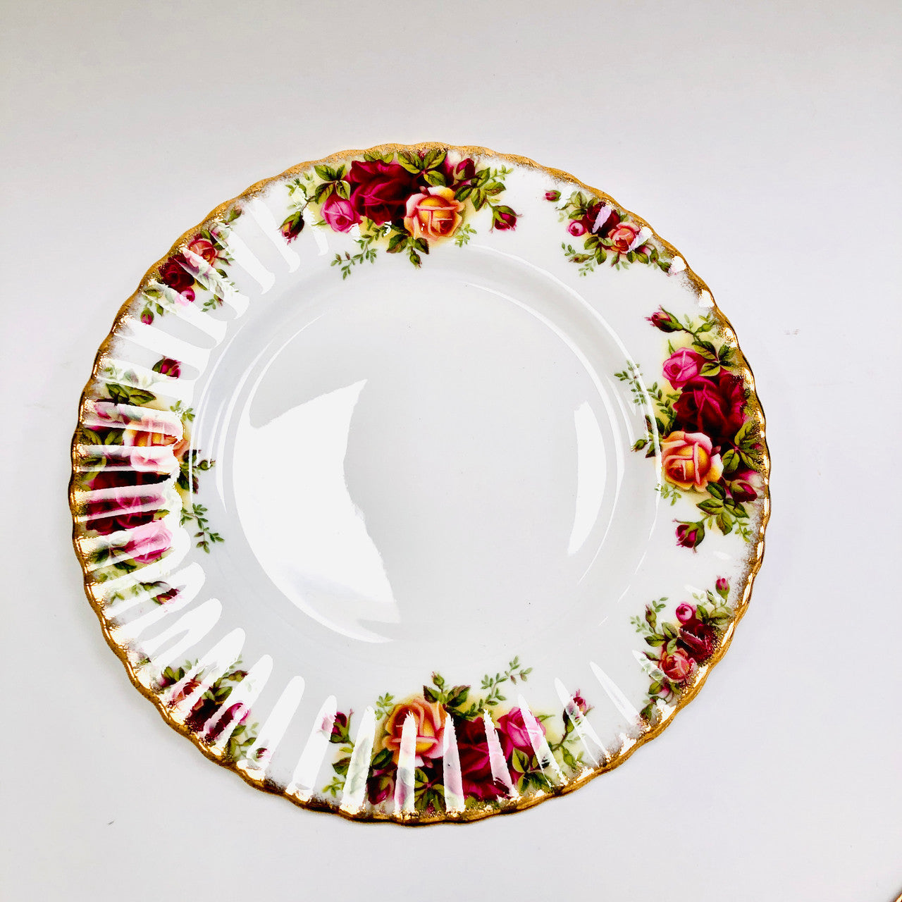 Royal Albert, Old Country Roses, Plate, Dessert, Salad, Vintage, Red, Roses, England, Steampunk