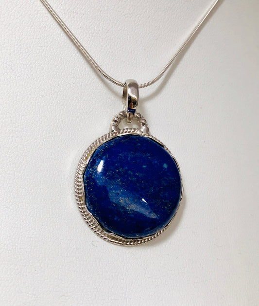 Pendant, Lapis Lazuli, Round, Cabochon, Sterling Silver, Silver
