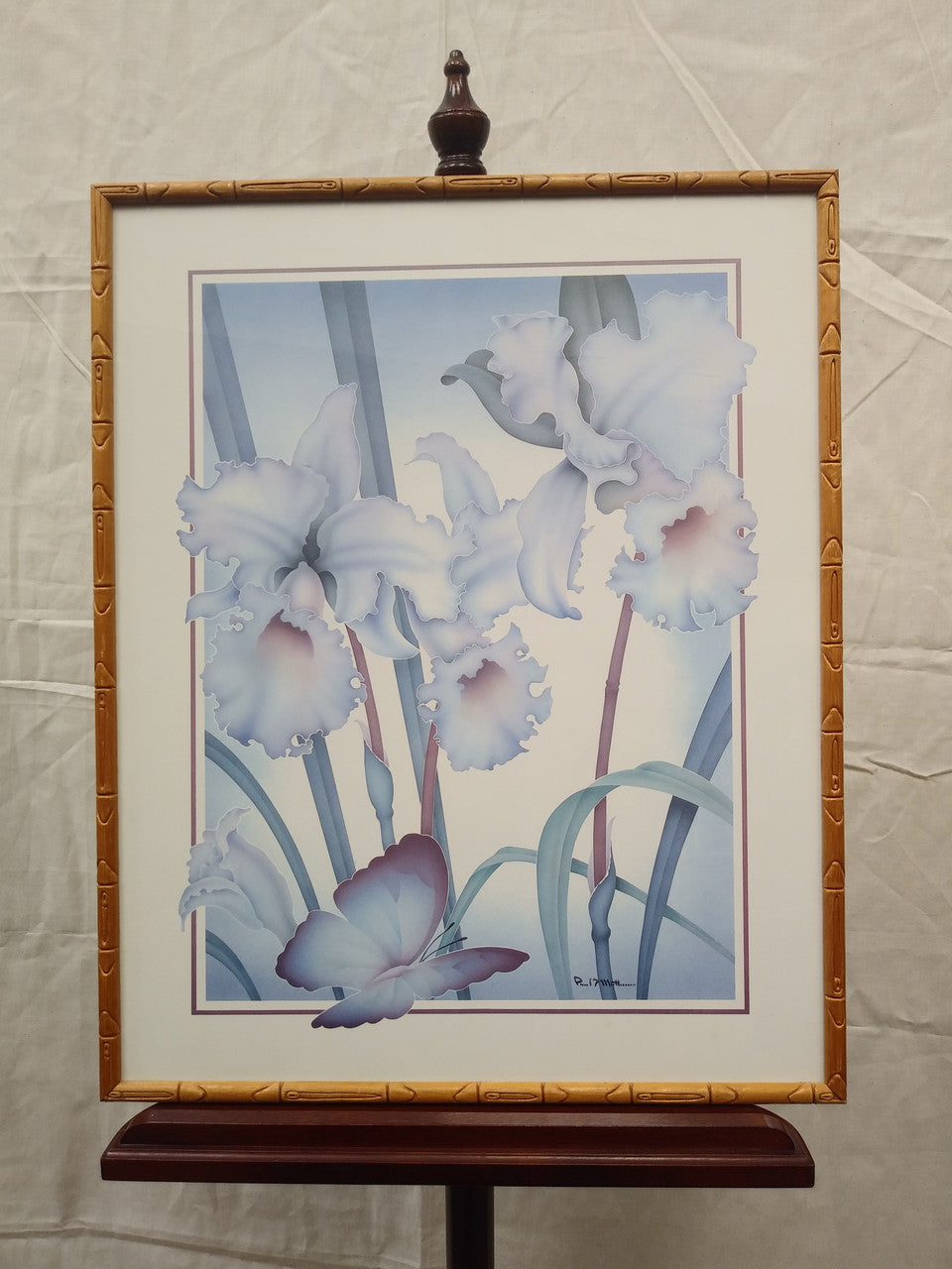 Framed print - airbrush - White Flowers and Butterfly, Paul Elliot