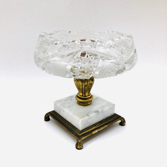 Vintage Crystal Pedestal Bowl, Compote, Brilliant Cut Crystal, Marble, Stone Base