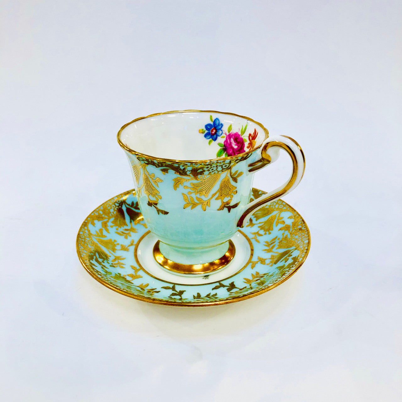 Paragon, Light Blue, Gold, Demitasse, Cup, Saucer, Cup and Saucer, Vintage, Fine Bone China, England, Double Warrant,
