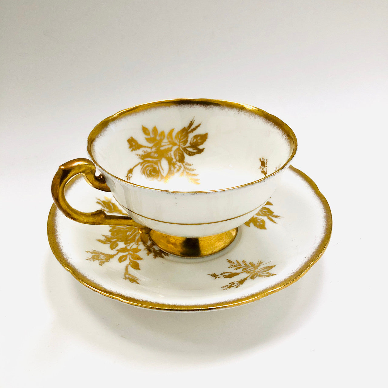 Paragon, Anniversary Rose, White, Gold, Rose, Teacup, Tea, Cup, Saucer, Vintage, Fine Bone China, England
