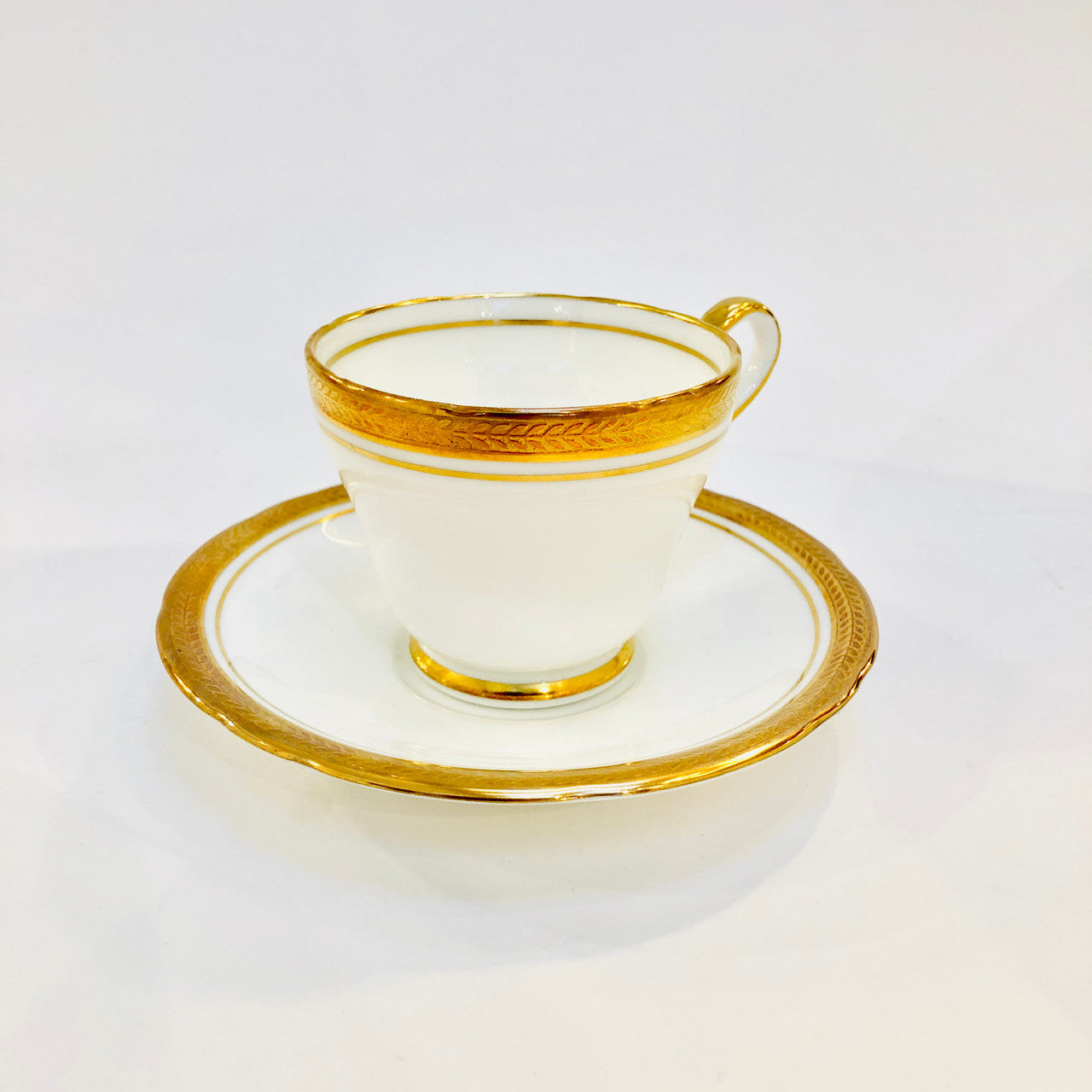 Aynsley, Elizabeth, Gold Encrusted, Laurel, Demitasse, Cup, Saucer, Footed, Fine Bone China, Vintage, Steampunk