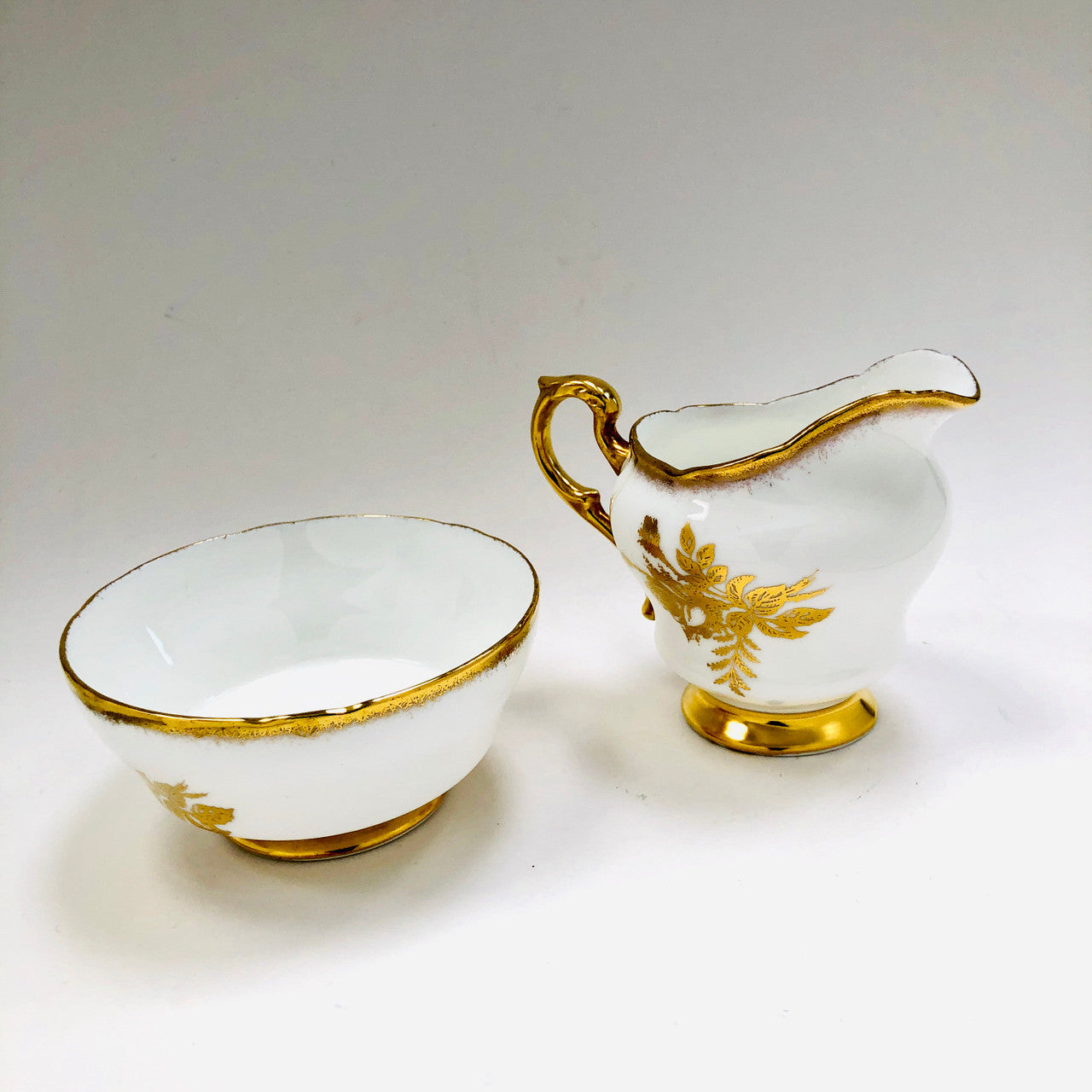 Paragon, Anniversary Rose, White, Gold, Rose, Cream, and, Sugar, Vintage, Fine Bone China, England