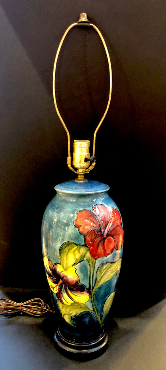 Moorcroft, Hibiscus, Lamp, Electric, Art Pottery, Ceramic, Table Lamp, Vintage, Floral, Made in England