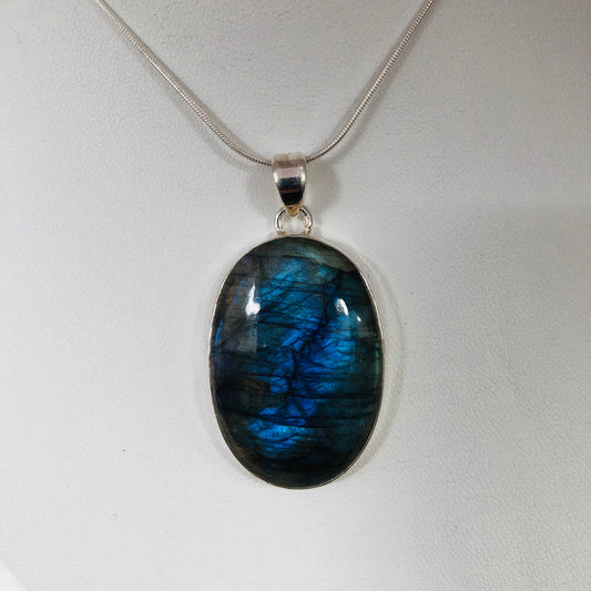 Pendant, Labradorite, Oval, Cabochon, Sterling Silver, Silver, Large