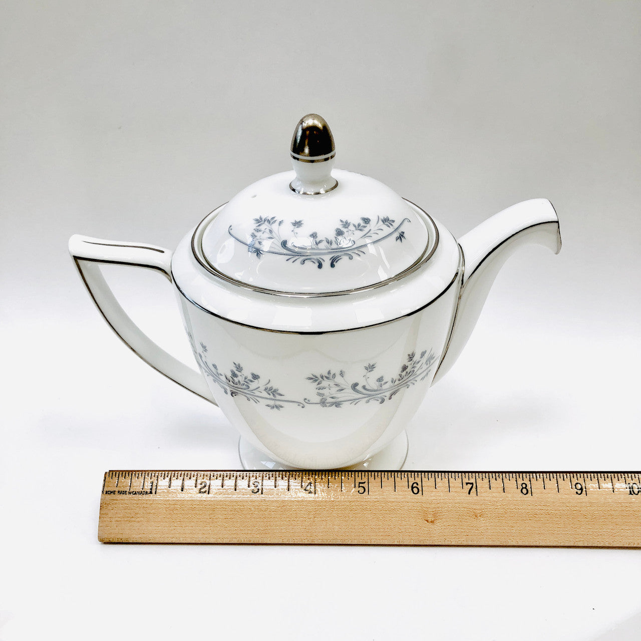 Minton Pandora Teapot, Tea Pot, Vintage, Floral, Grey, Platinum, Fine Bone China