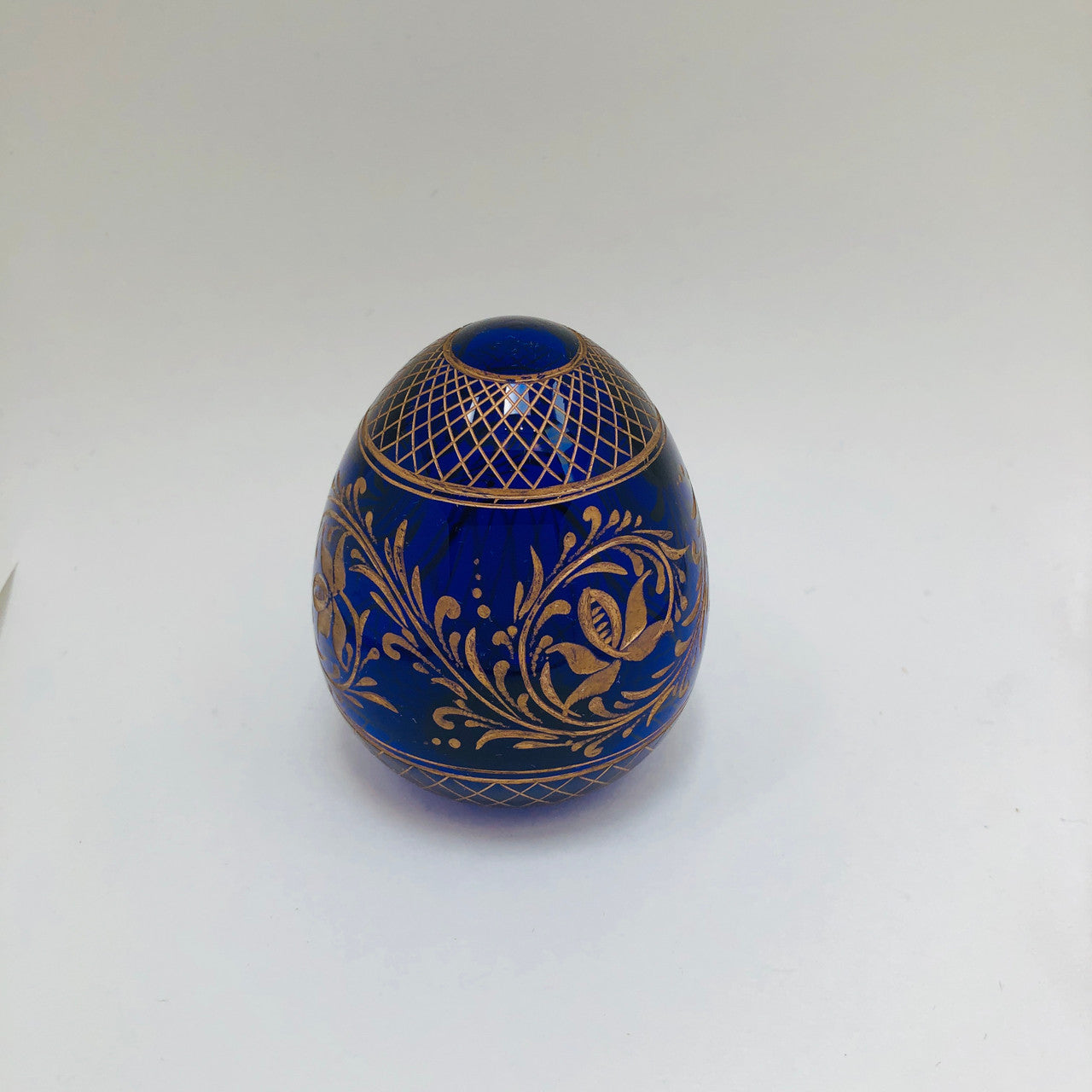 Russian, Faberge Style, Egg, Cobalt Blue, Glass,Engraved, Gold, Egg
