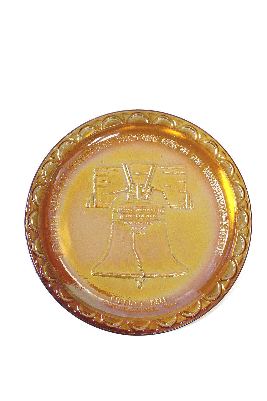 Liberty Bell Marigold Carnival Glass Plate