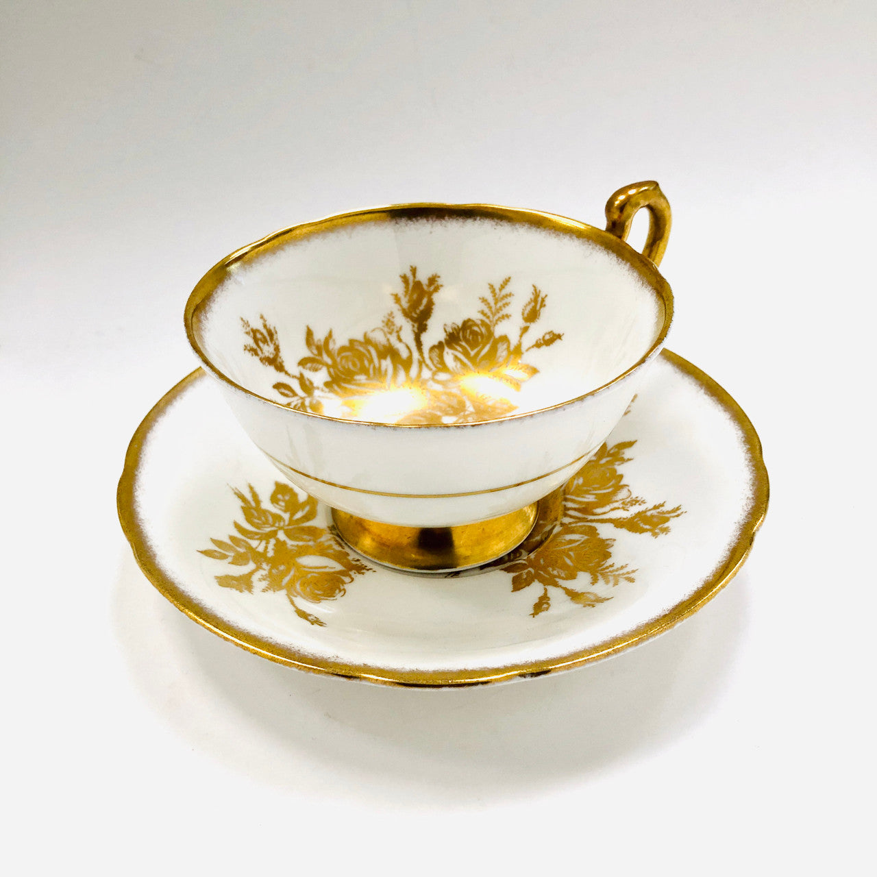 Paragon, Anniversary Rose, White, Gold, Rose, Teacup, Tea, Cup, Saucer, Vintage, Fine Bone China, England
