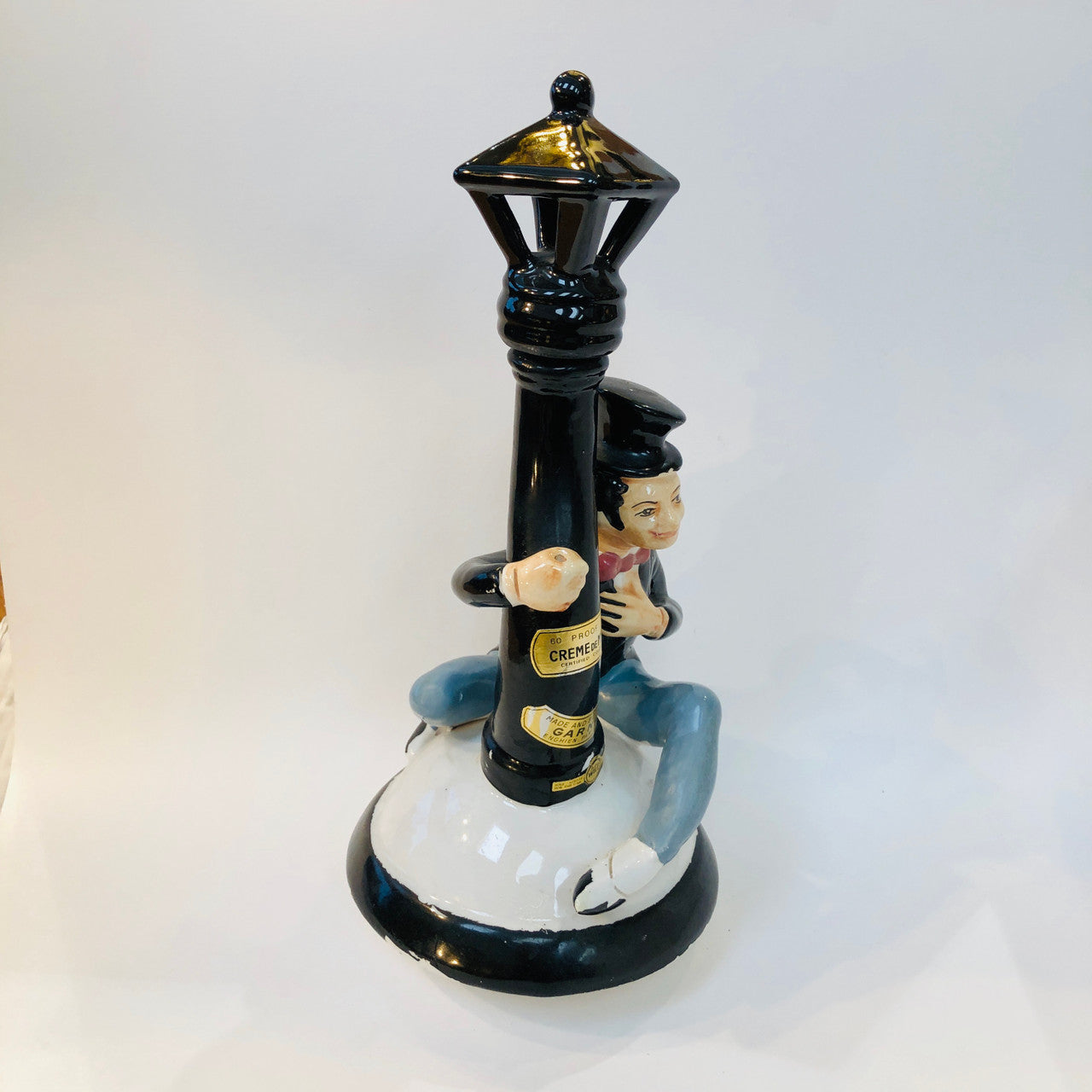 Mid-Centry, Ceramic, Figural, Decanter, Garnier, Creme de Menthe, Tipsy, Gentleman, Top Hat, Lamp Post, France, Modele Esclusif GARNIER Liqueurs ENGHIEN~FRANCE