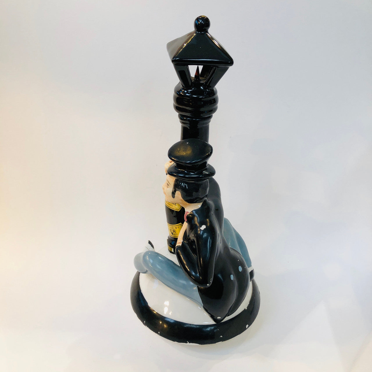 Mid-Centry, Ceramic, Figural, Decanter, Garnier, Creme de Menthe, Tipsy, Gentleman, Top Hat, Lamp Post, France, Modele Esclusif GARNIER Liqueurs ENGHIEN~FRANCE