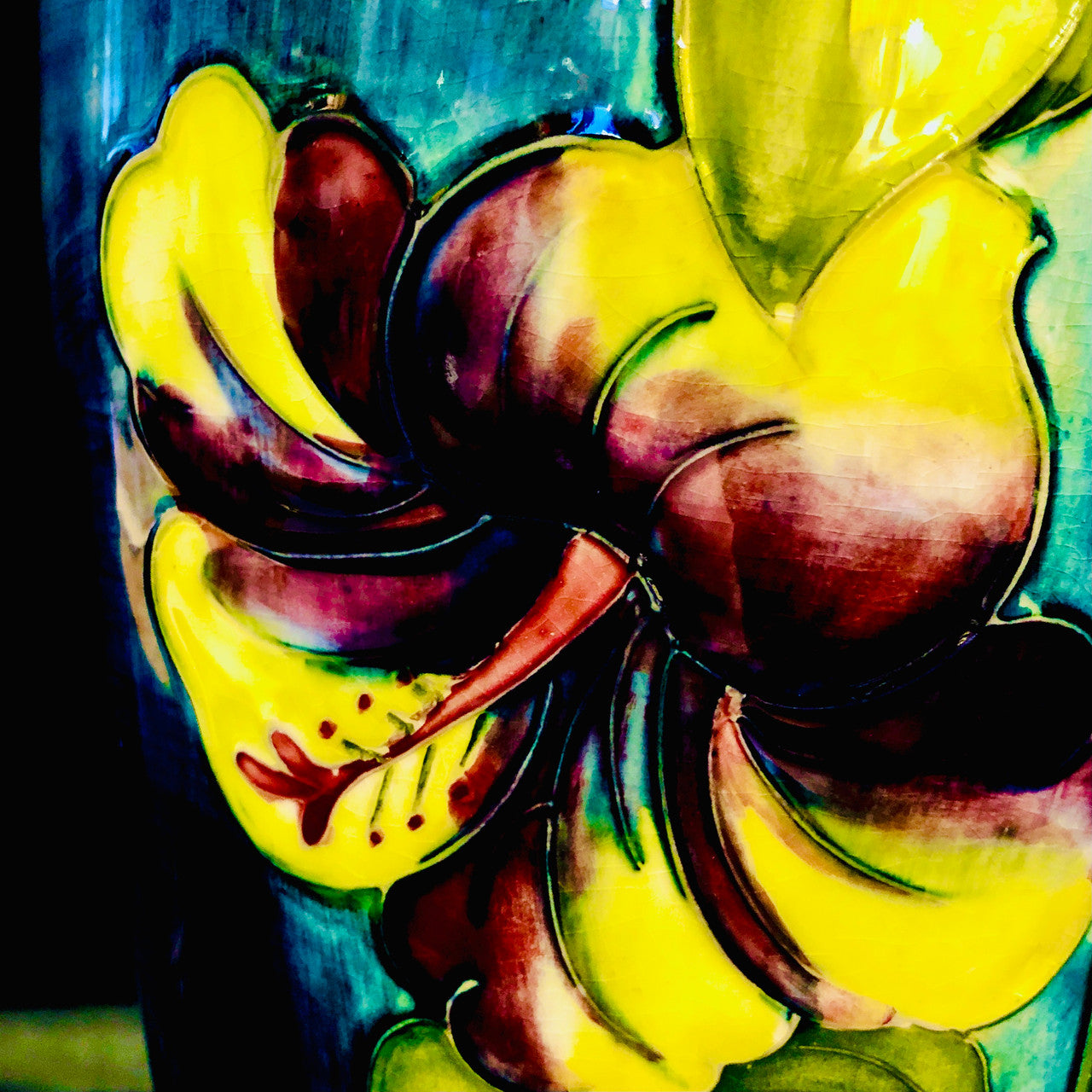 Moorcroft, Hibiscus, Lamp, Electric, Art Pottery, Ceramic, Table Lamp, Vintage, Floral, Made in England