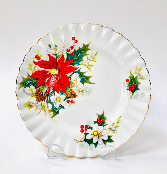 Royal Albert, England, Christmas, Poinsettia, Yuletide,  Xmas, Plate, Bread and Butter, Dessert,  Fine, Bone, China, Ceramic, Vintage, Steampunk