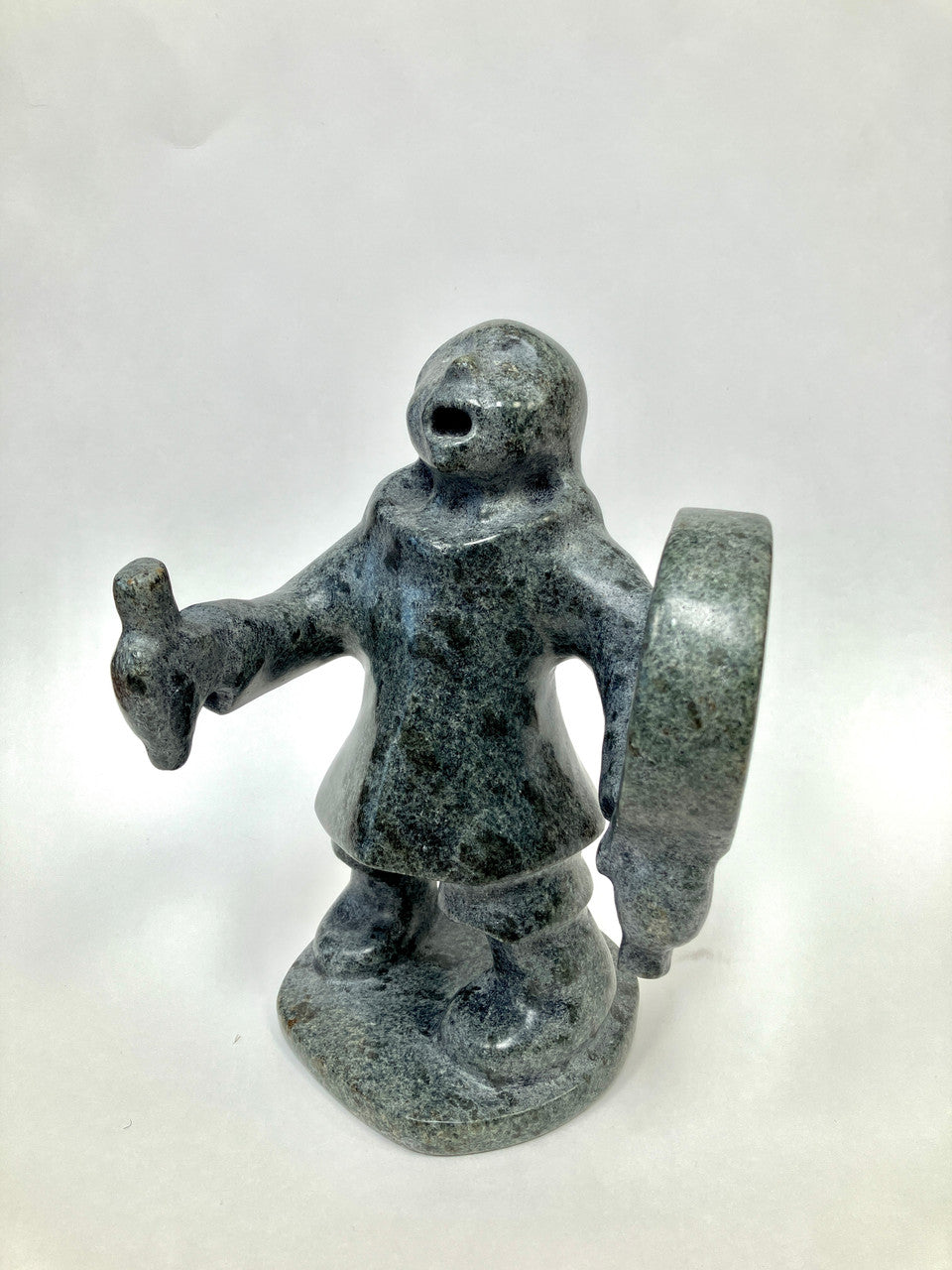 Soapstone Sculpture, Inuit, Drum Singer, Pitsulak Pinguatuk, Kangiqsujuaq, Nunavik, Hand Carved