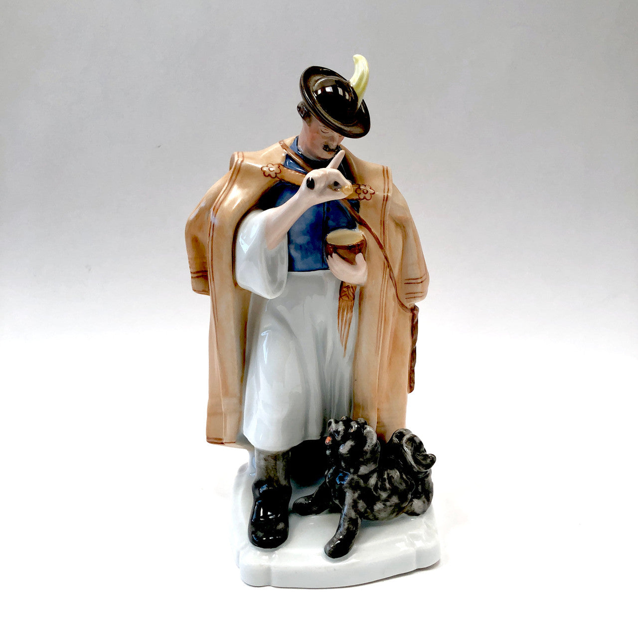 Herend, 5810, Figurine, Man Feeding Dog, Cheese, Hungary, Porcelain, Vintage, Mid-Century,