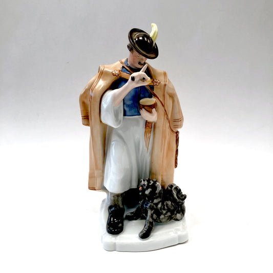 Herend, 5810, Figurine, Man Feeding Dog, Cheese, Hungary, Porcelain, Vintage, Mid-Century,