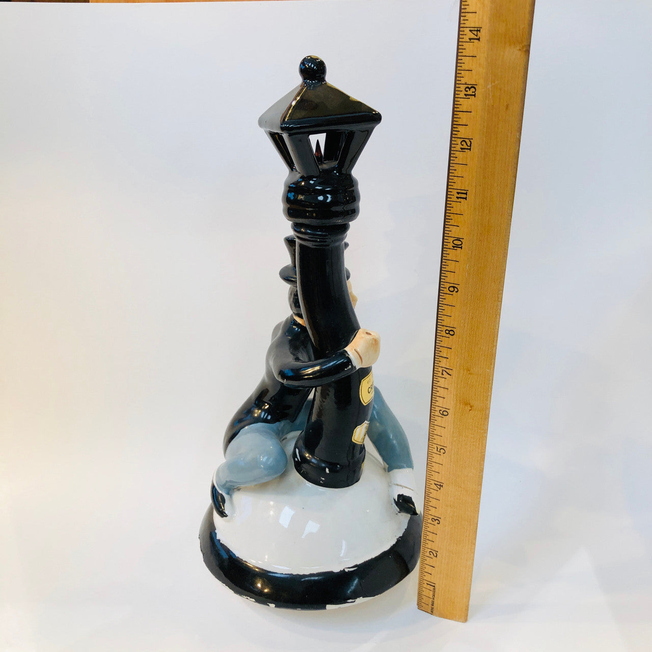 Mid-Centry, Ceramic, Figural, Decanter, Garnier, Creme de Menthe, Tipsy, Gentleman, Top Hat, Lamp Post, France, Modele Esclusif GARNIER Liqueurs ENGHIEN~FRANCE