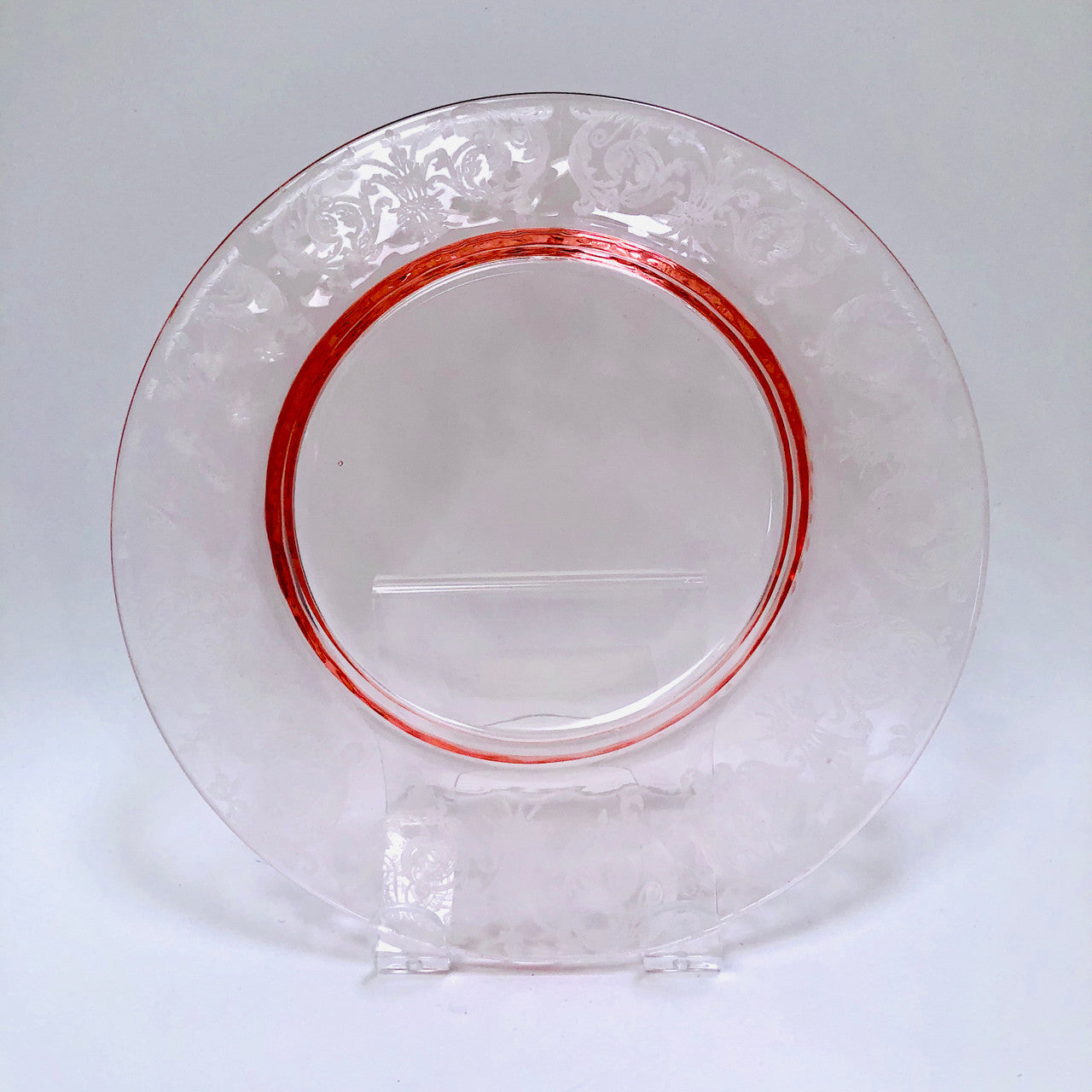 Cambridge, Vintage, Pink, Glass, Plate, Etched, Unknown Pattern Number