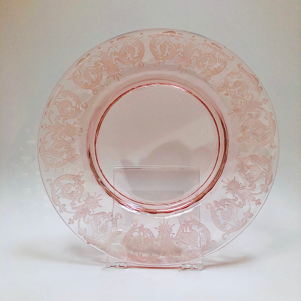 Cambridge, Vintage, Pink, Glass, Plate, Etched, Unknown Pattern Number