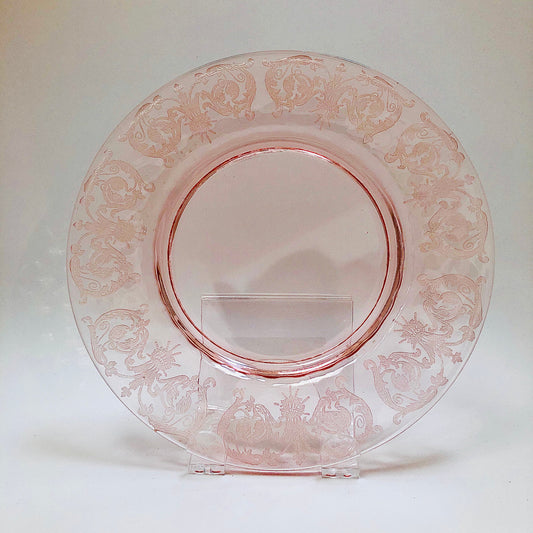 Cambridge, Vintage, Pink, Glass, Plate, Etched, Unknown Pattern Number