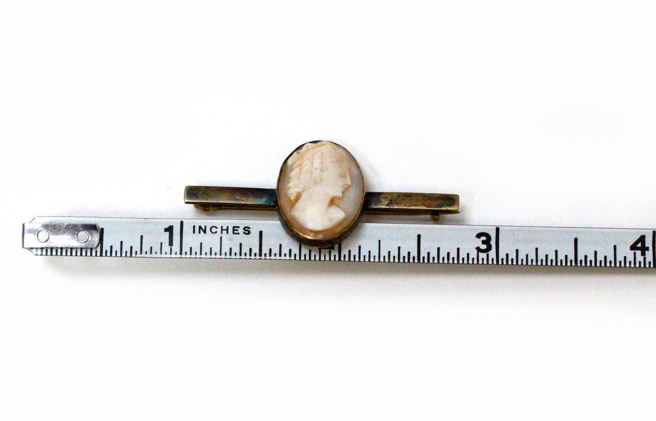 Hand carved, Shell, Cameo, Pin, Brooch, Antique, Vintage, Sterling Silver