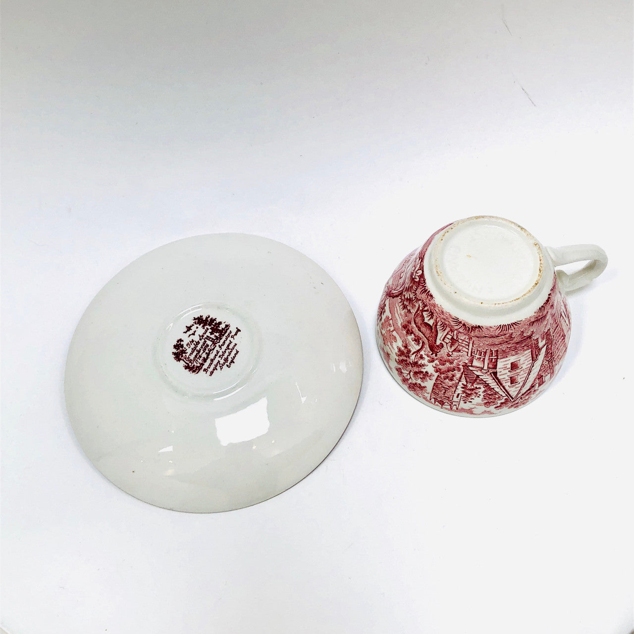The Constable Series Bicentennial, 1776-1976, Tea Cup, Teacup, Cup and Saucer, J Broadhurst, Ironstone, Red Etched Old-Fashioned Rural Scene, United States Independence