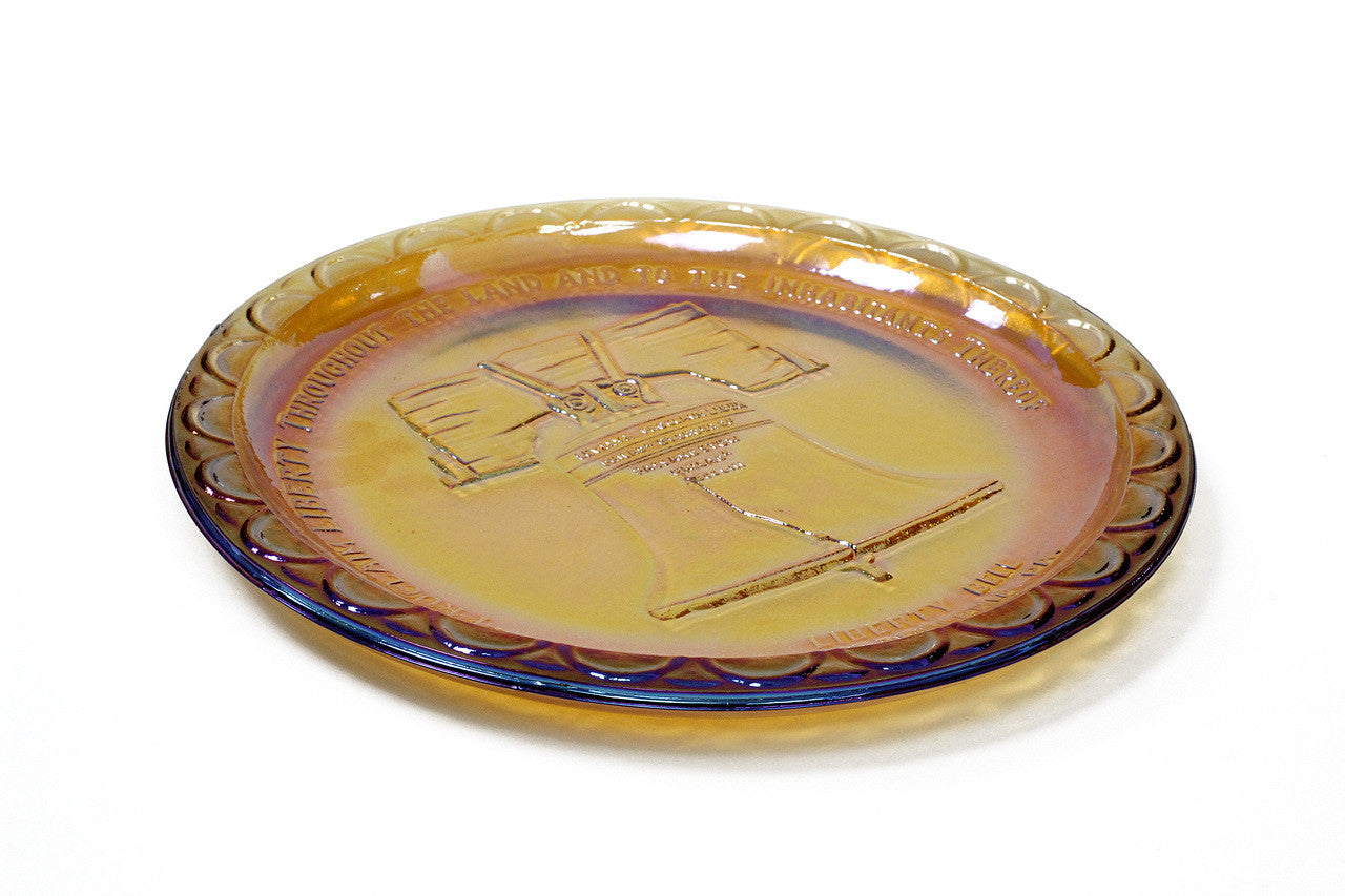 Liberty Bell Marigold Carnival Glass Plate