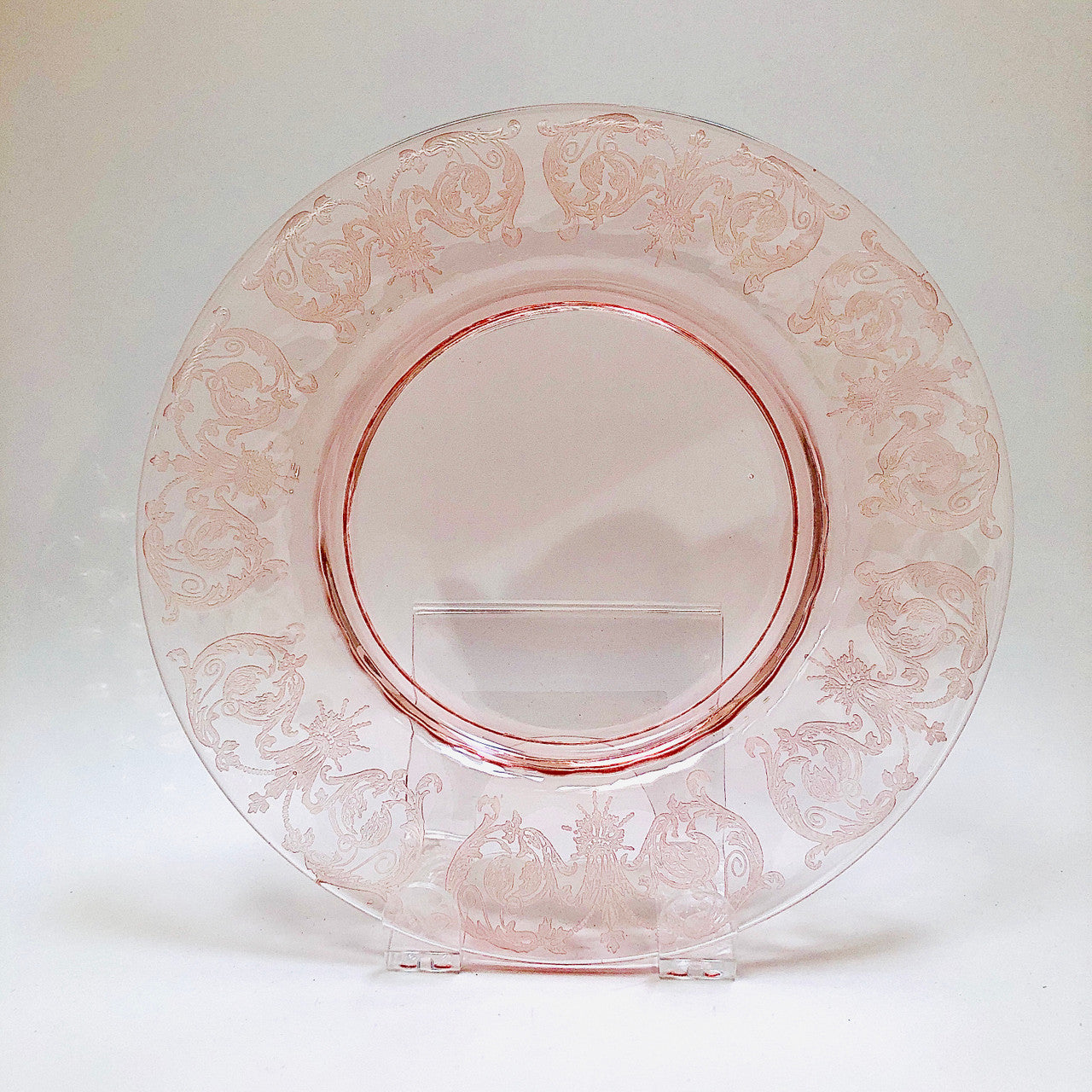 Cambridge, Vintage, Pink, Glass, Plate, Etched, Unknown Pattern Number