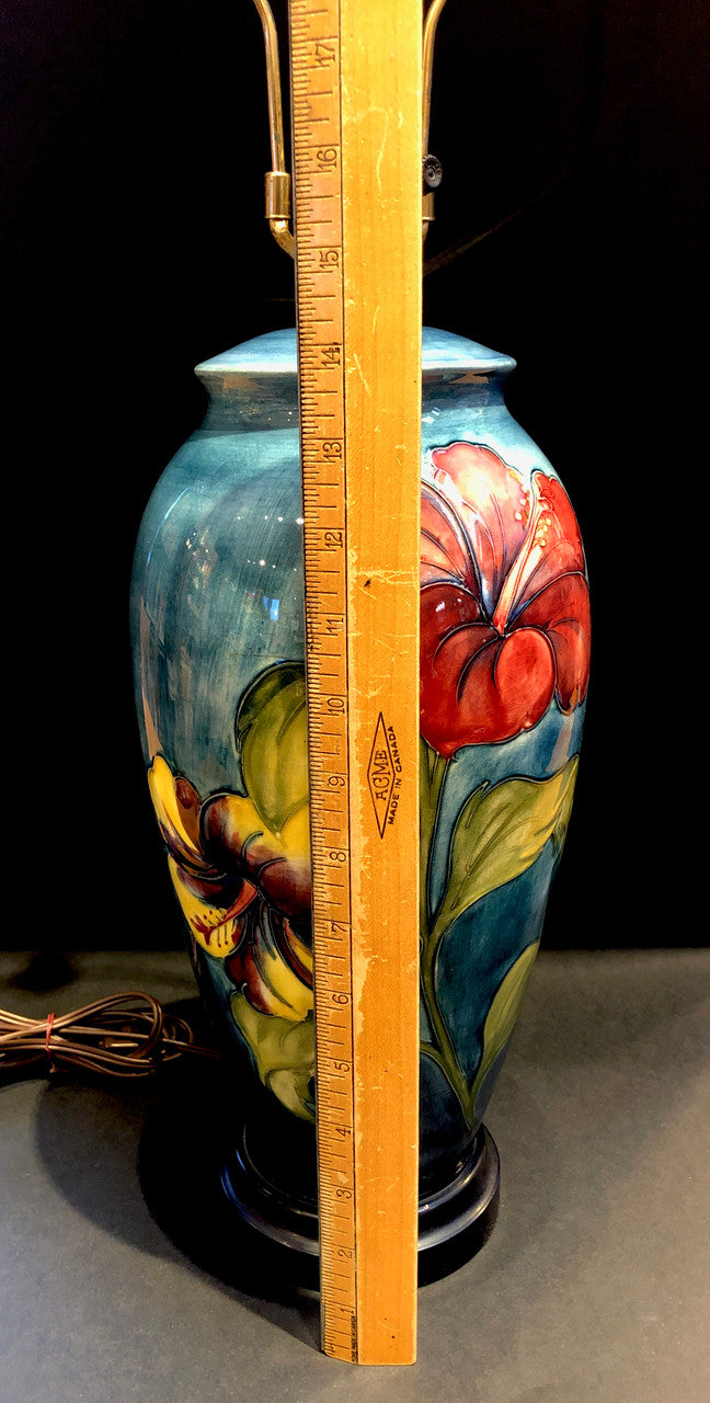 Moorcroft, Hibiscus, Lamp, Electric, Art Pottery, Ceramic, Table Lamp, Vintage, Floral, Made in England