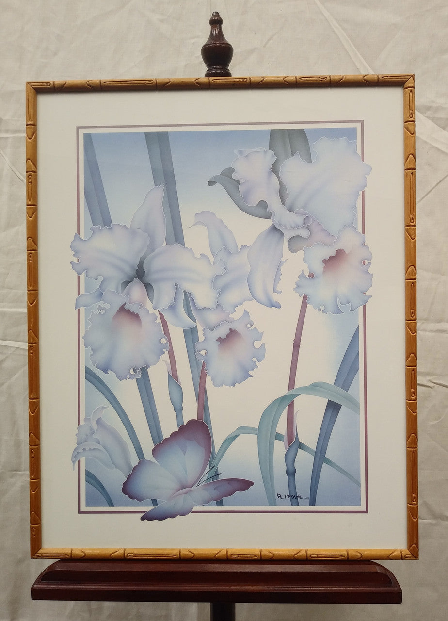 Framed print - airbrush - White Flowers and Butterfly, Paul Elliot