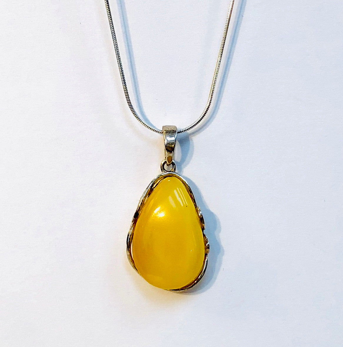 Sterling Silver, Amber, Baltic, Butter, Crystal, Semi-Precious, Pendant, Teardrop