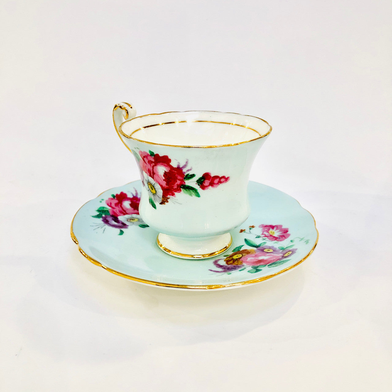 Paragon, Light Blue, Floral, Demitasse, Cup, Saucer, Cup and Saucer, Vintage, Fine Bone China, England, Double Warrant,