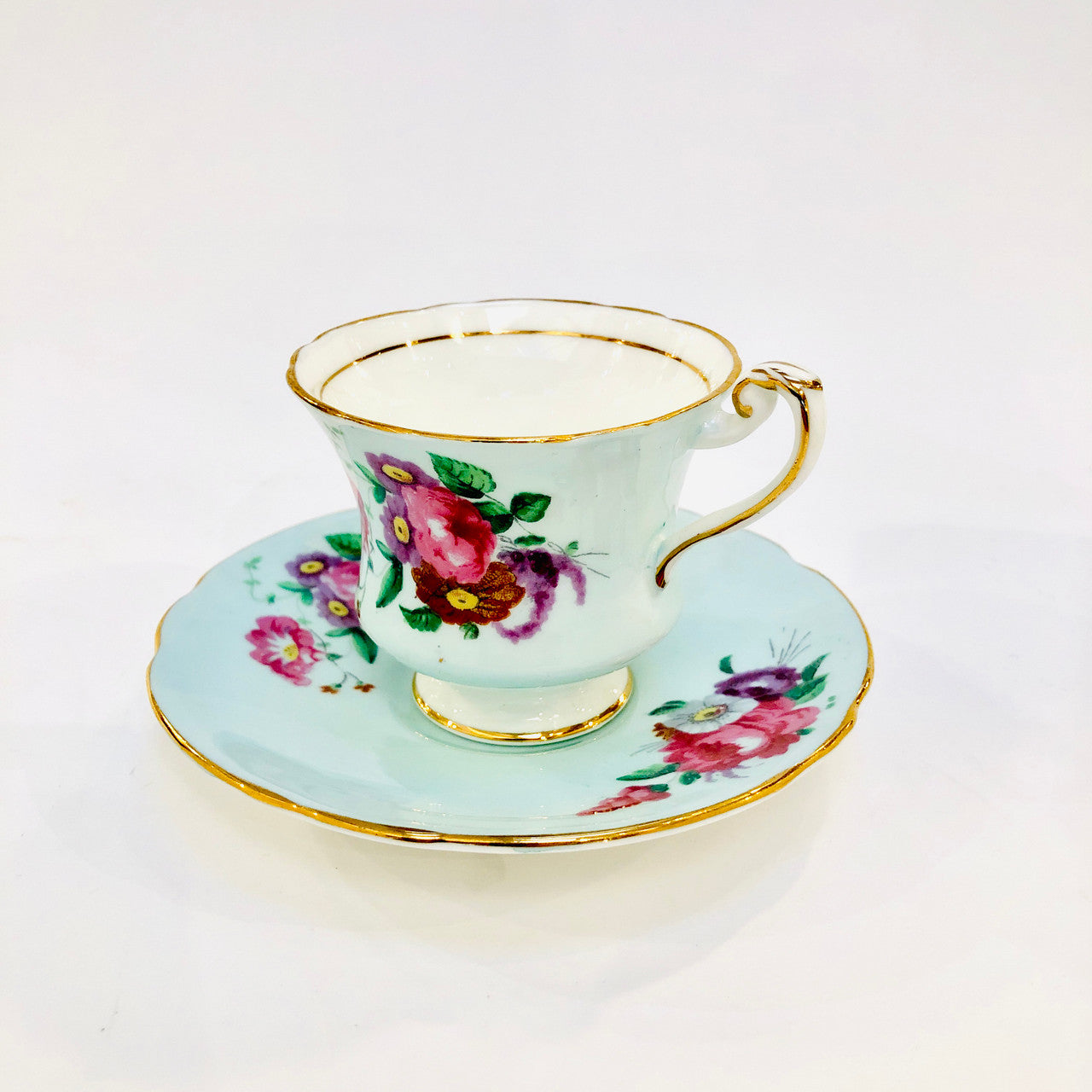 Paragon, Light Blue, Floral, Demitasse, Cup, Saucer, Cup and Saucer, Vintage, Fine Bone China, England, Double Warrant,