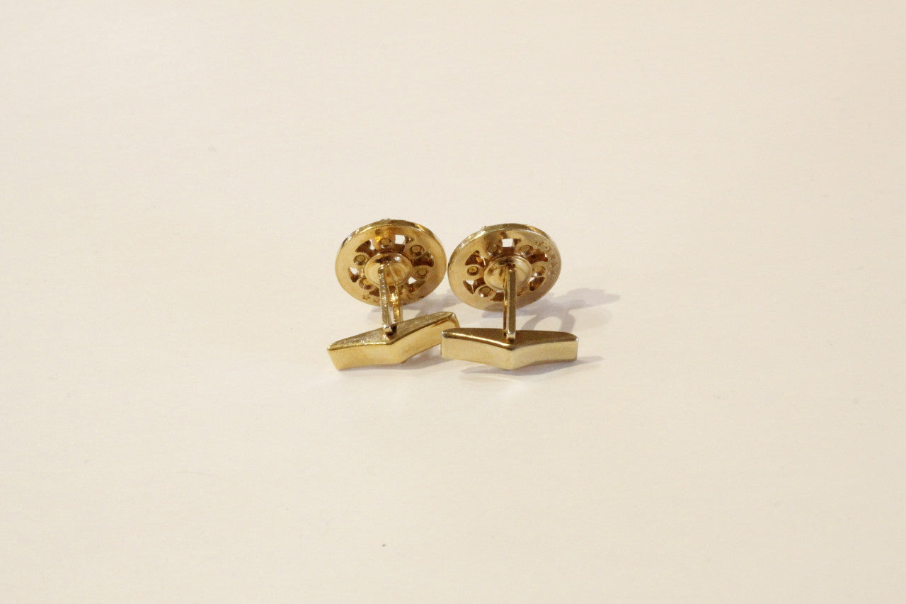 Multi Coloured Rhinestone Gold Plated Round Cuff Links, Vintage